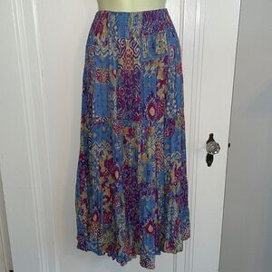 Vtg‎ Koret City Blues Petites boho blue & purple batik crinkle cloth midi skirt